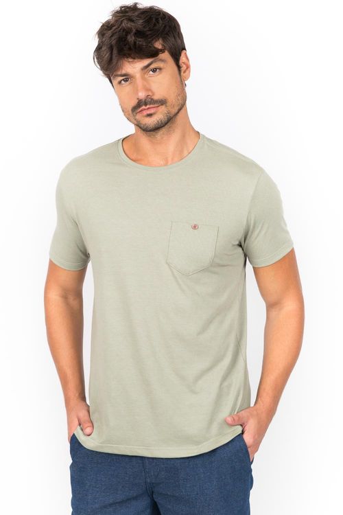 T-Shirt Com Bolso e Botão Verde Clara