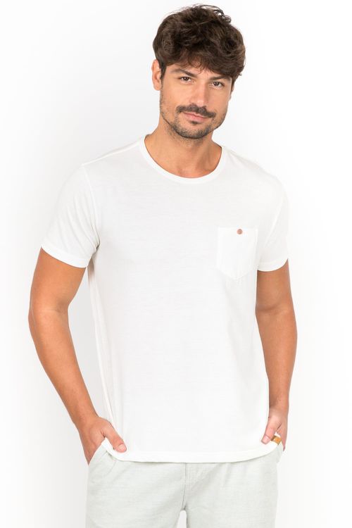 T-Shirt Com Bolso e Botão Cru