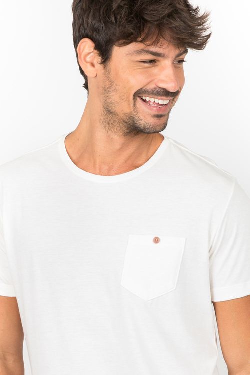 T-Shirt Com Bolso e Botão Cru