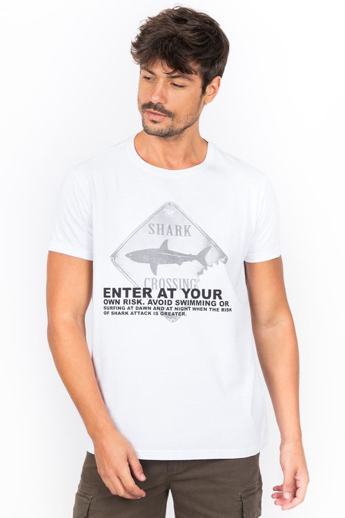 T-Shirt Estampada Shark Branca