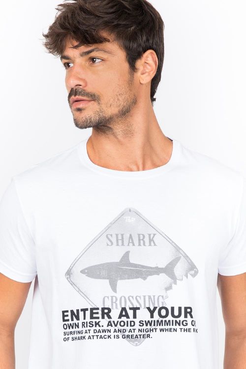 T-Shirt Estampada Shark Branca