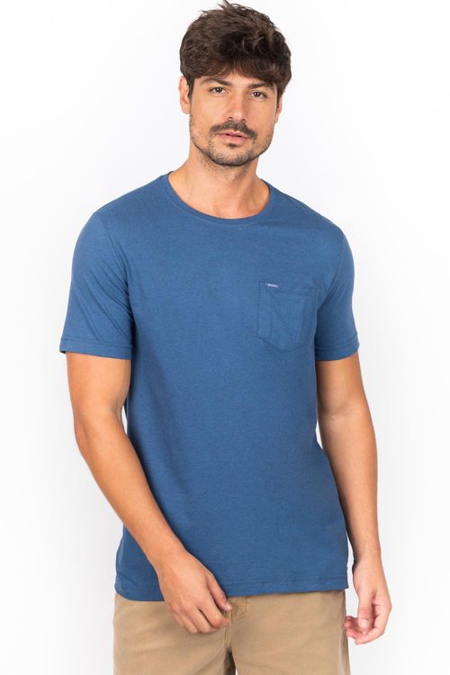 T-Shirt Mescla Com Bolso Azul Marinho