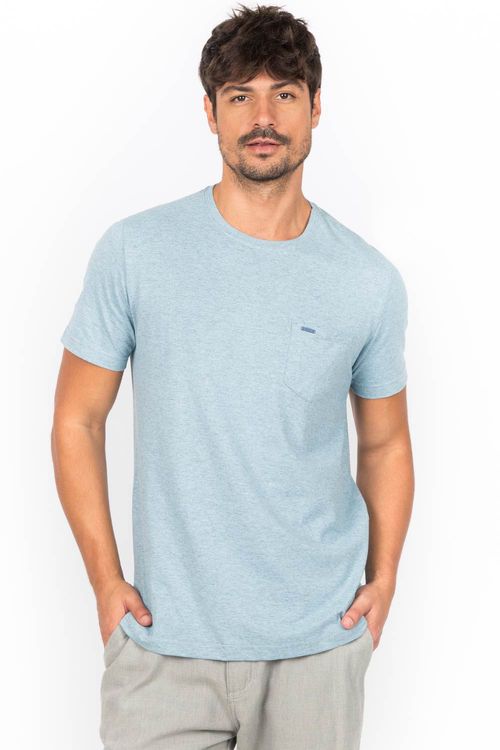 T-Shirt Mescla Com Bolso Azul Turquesa