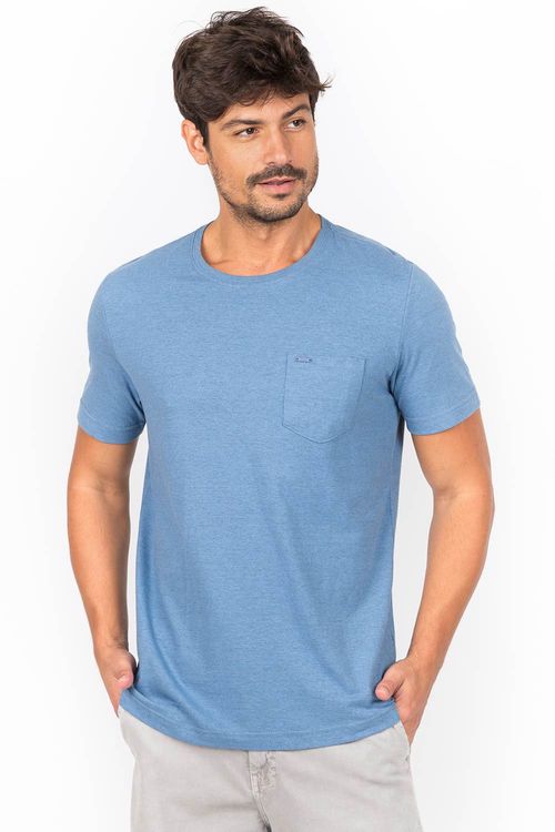 T-Shirt Mescla Com Bolso Azul