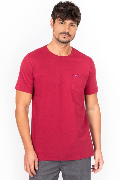 T-Shirt Mescla Com Bolso Vermelho Escuro