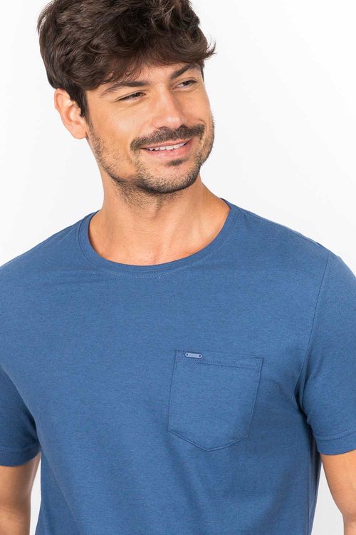 T-Shirt Mescla Com Bolso Azul Marinho