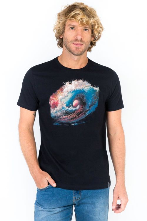 T-Shirt Estampada Wave Preta