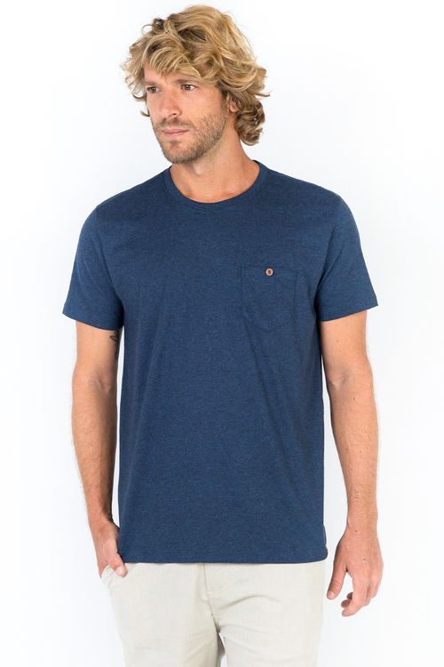 T-Shirt Mescla Com Bolso Azul