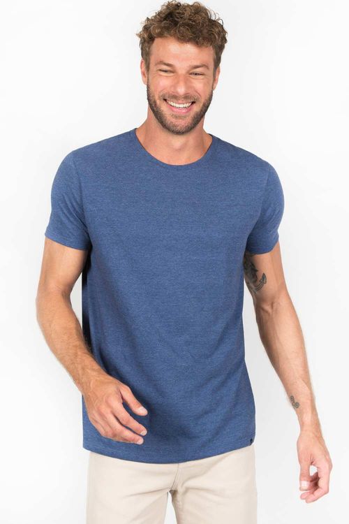 T-Shirt Básica Premium Sem Costura Lateral Azul Jeans