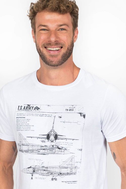 T-Shirt Estampada Aeronave Branca