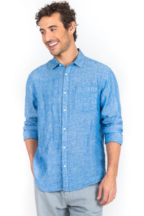 Camisa De Linho Premium Azul Jeans