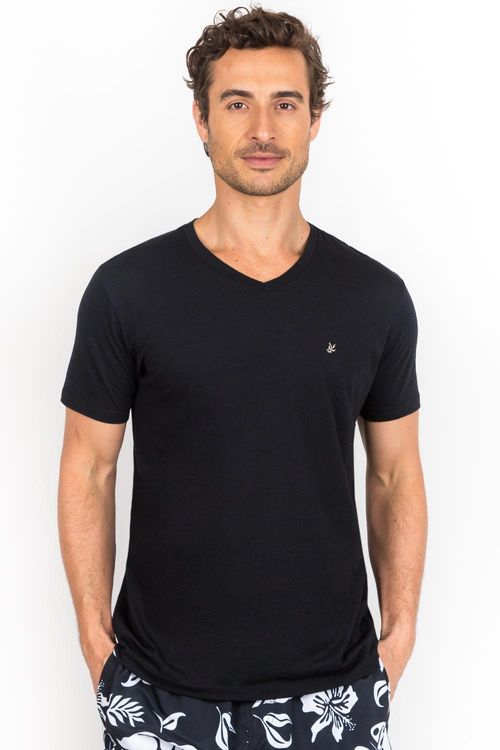 T-Shirt Básica Gola v Premium Pima Preta