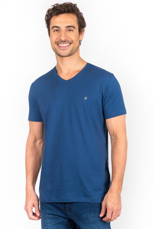 T-Shirt Básica Gola v Premium Pima Azul Escura