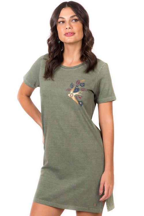 Vestido Estampado Curto Verde Militar