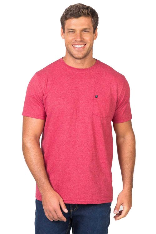 T-Shirt Básica Com Bolso Vermelho Escuro