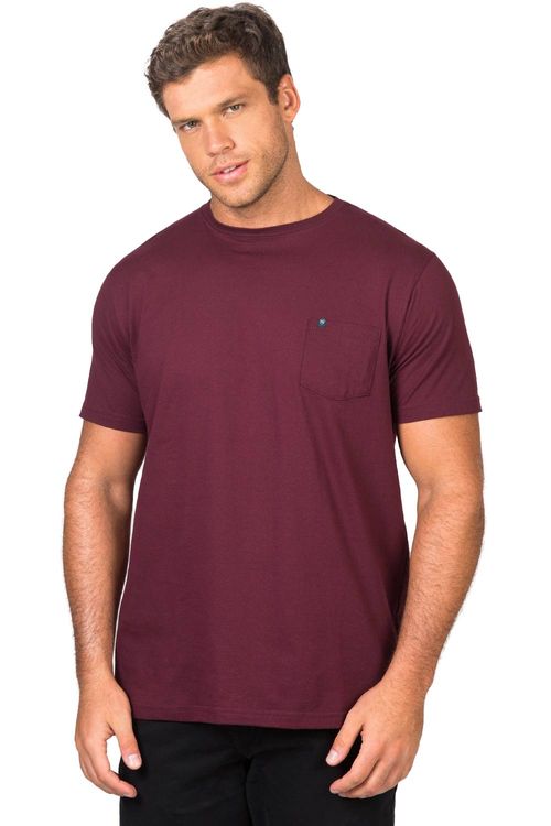 T-Shirt Básica De Algodão Com Bolso Vinho
