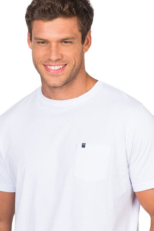 T-Shirt Básica De Algodão Com Bolso Branca
