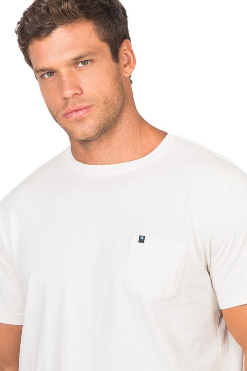 T-Shirt Básica De Algodão Com Bolso Off White