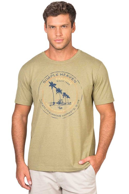 T-Shirt Estampada Coqueiros Verde Militar