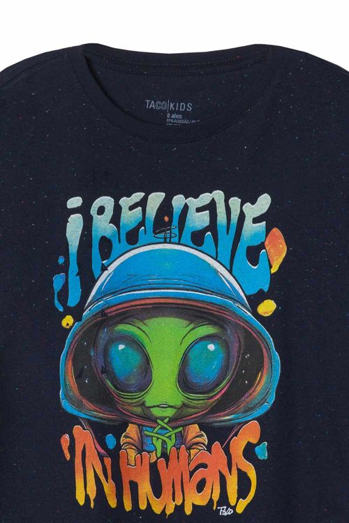 T-Shirt Infatil Estampada Alienígena Azul Marinho