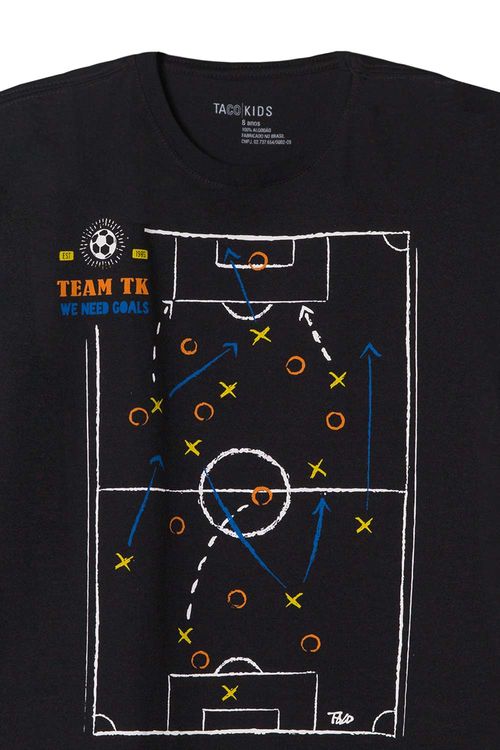 T-Shirt Infantil Estampada Futebol Preta
