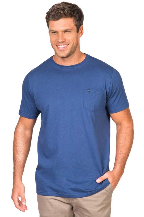 T-Shirt Básica De Algodão Com Bolso Azul