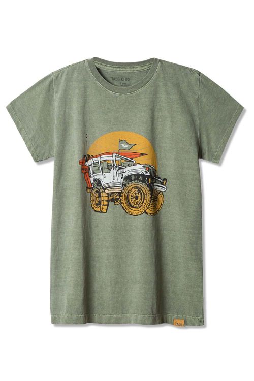 T-Shirt Infantil Estampada Jeep Verde Militar