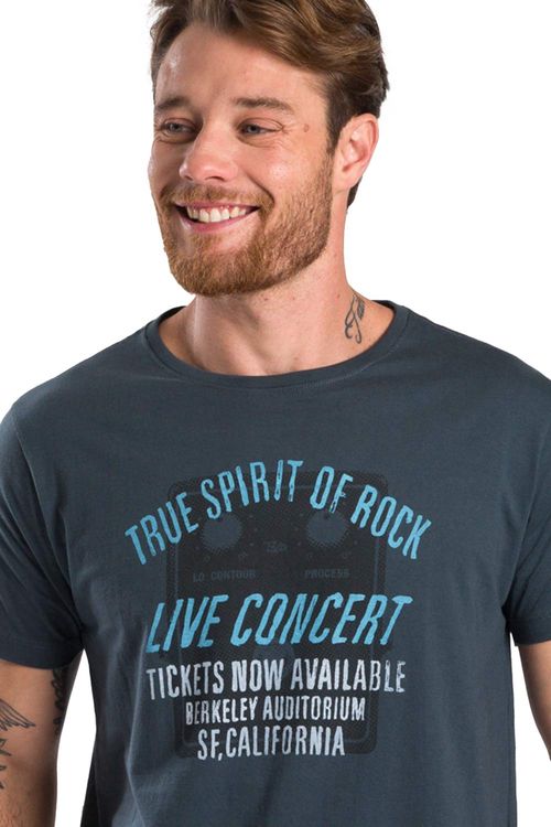 T-Shirt Estampada Rock Cinza