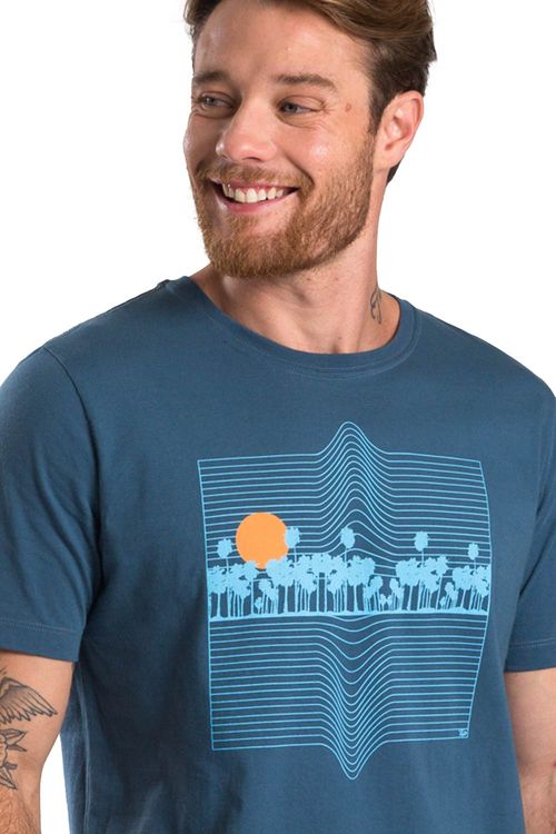 T-Shirt Estampada Paisagem Azul