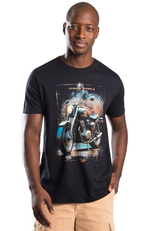 T-Shirt Estampada Moto Preta