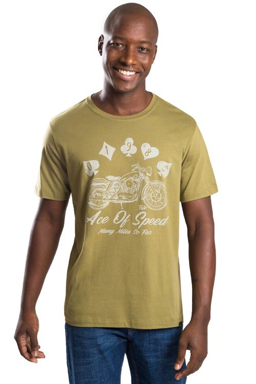 T-Shirt Estampada Moto Verde Militar