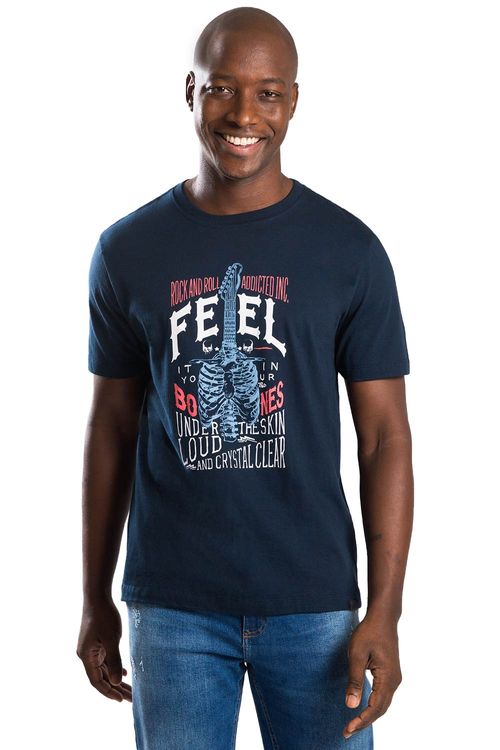 T-Shirt Estampada Rock Azul Marinho