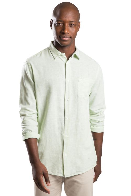 Camisa Linho Manga Longa Verde Claro