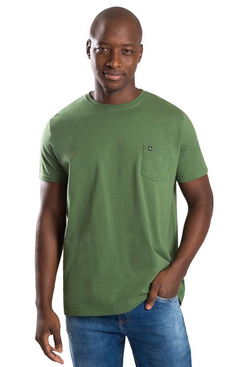 T-Shirt Básica Comfort Com Bolso Verde Musgo