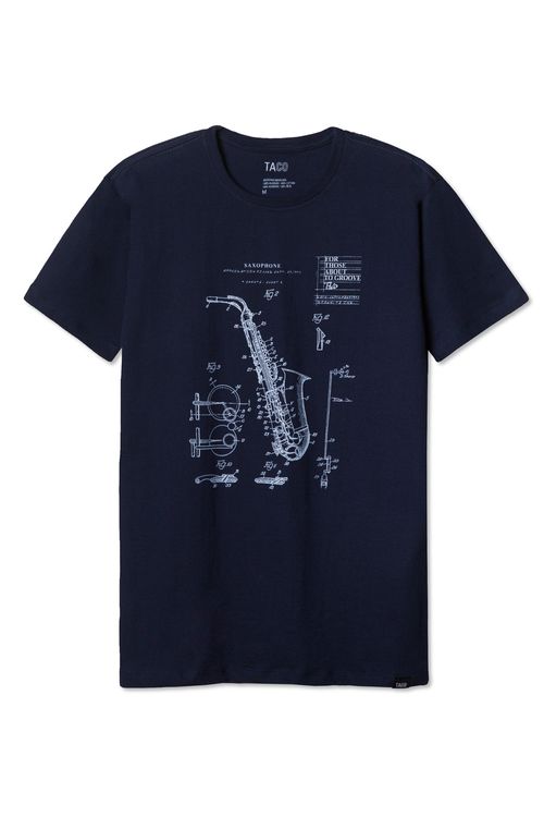 T-Shirt Estampada Saxofone Azul Marinho