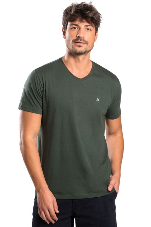 T-Shirt Básica Gola v Premium Pima Verde Escuro