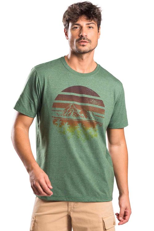 T-Shirt Estampada Montanha Verde Escuro