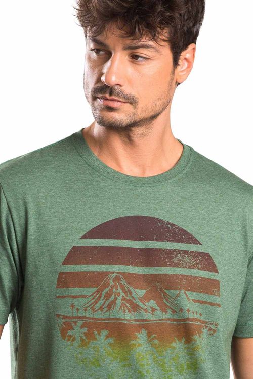 T-Shirt Estampada Montanha Verde Escuro