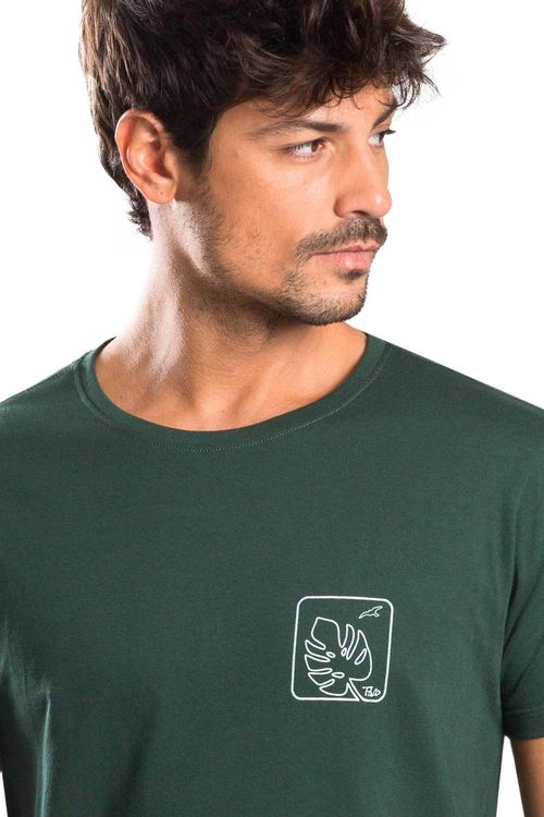 T-Shirt Estampada Folha Verde Escuro