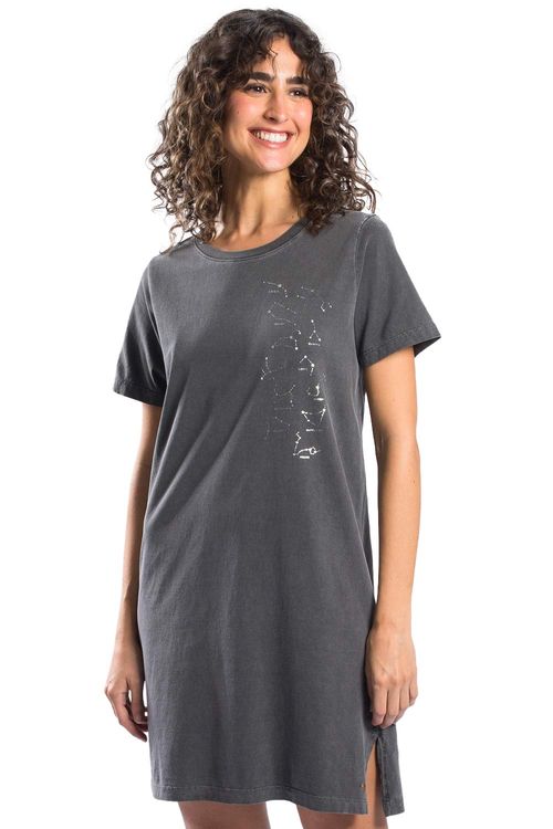 Vestido Curto Estampado Signos Grafite