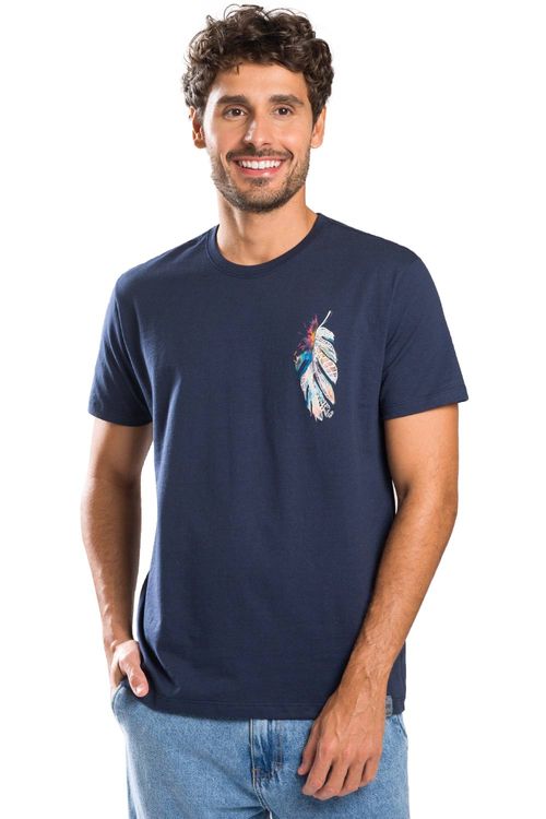 T-Shirt Estampada Pena Azul Marinho