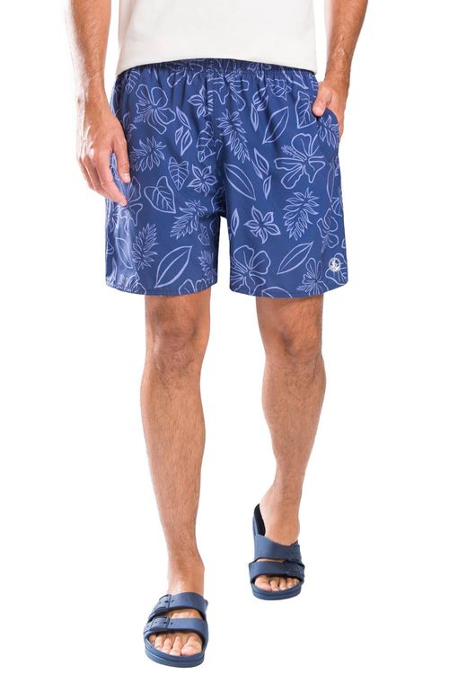 Short Estampado Hibiscus Azul Marinho