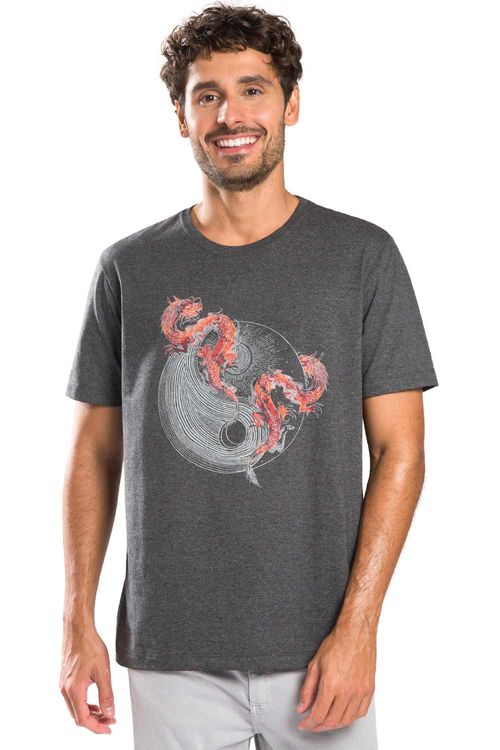 T-Shirt Estampada Dragão Chumbo