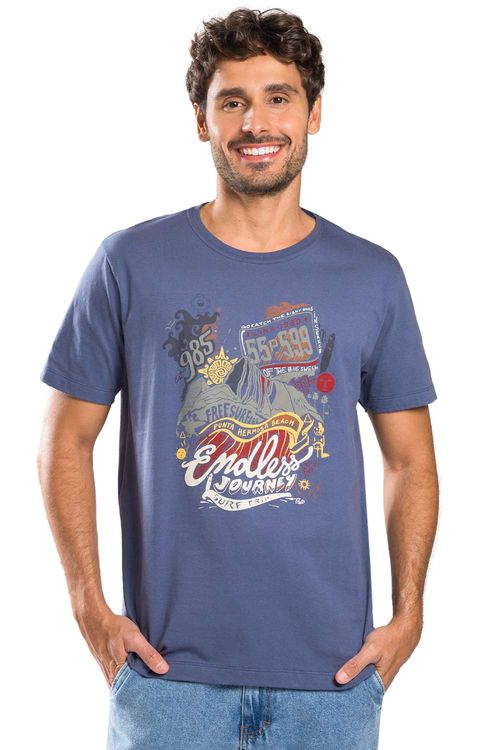 T-Shirt Estampada Montanha Azul