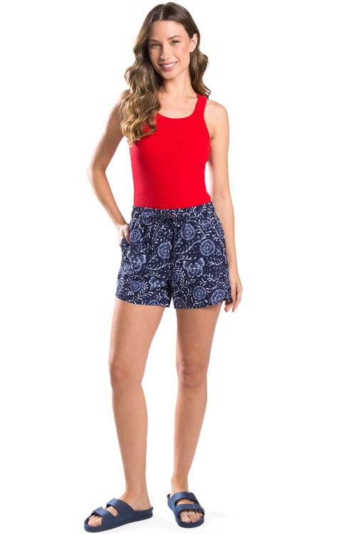 Short Estampado Flower Azul Marinho