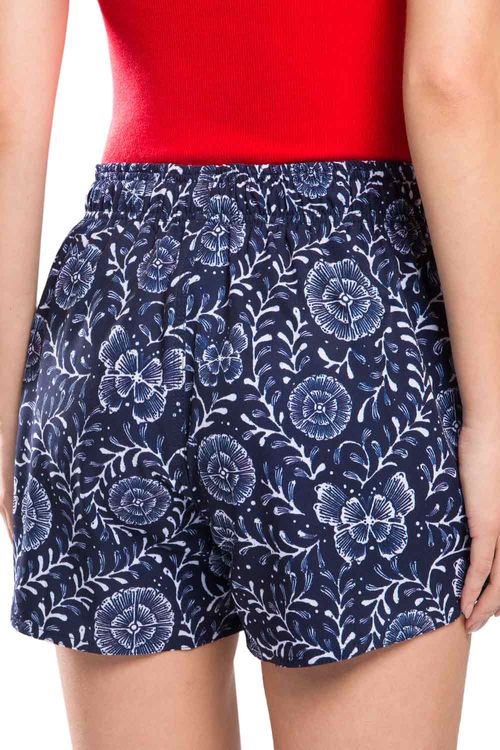 Short Estampado Flower Azul Marinho