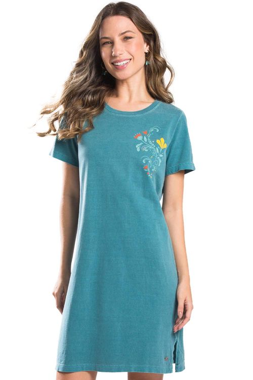 Vestido Curto Estampado Flores Verde