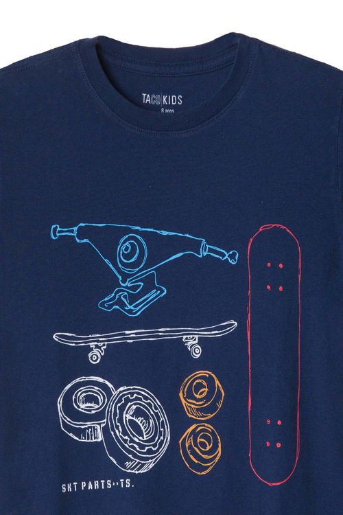 T-Shirt Infantil Estampada Skate Azul Marinho