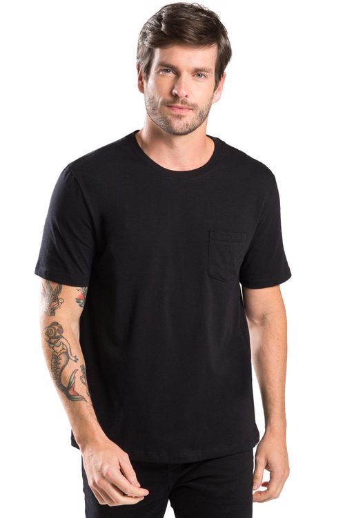 T-Shirt Básica Premium Pima Com Bolso Preta