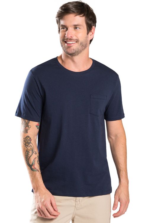 T-Shirt Básica Premium Pima Com Bolso Azul Marinho